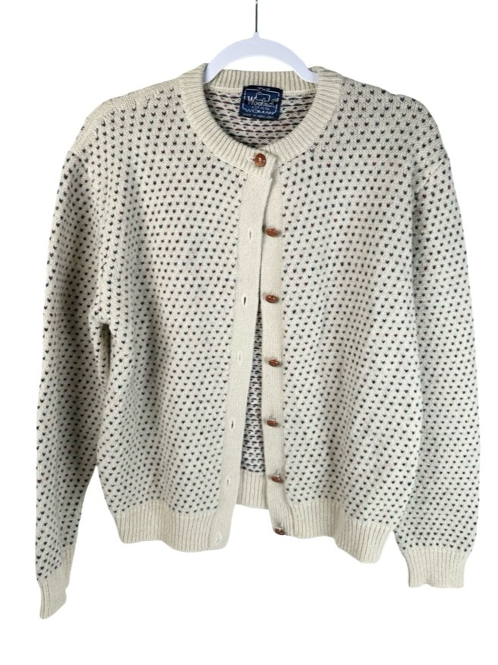 Vintage Woolrich Woman Thick 100% Wool Knit Beige V Stitch Cardigan medium